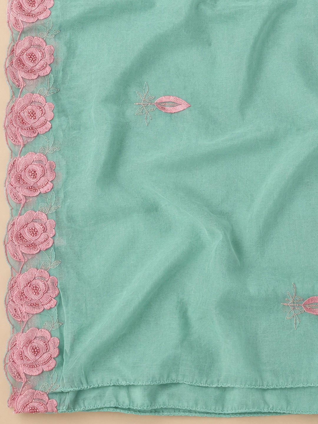 Sea Green Chanderi Embroidered Unstitched Dress Material