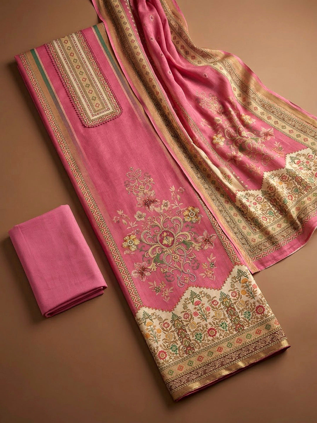 Onion Pink Tissue Printed Unstitched Dress Material