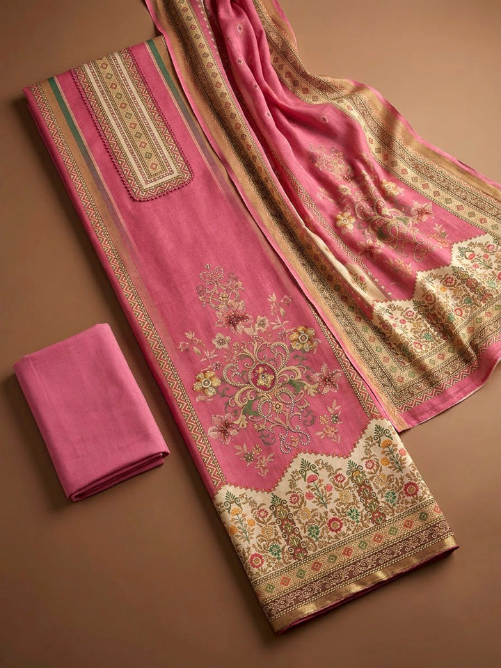 Onion Pink Tissue Printed Unstitched Dress Material