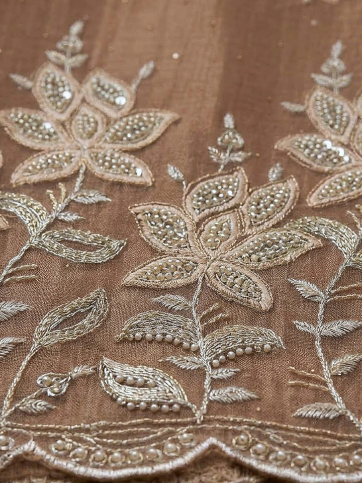 Peach Organza Embroidered Unstitched Dress Material