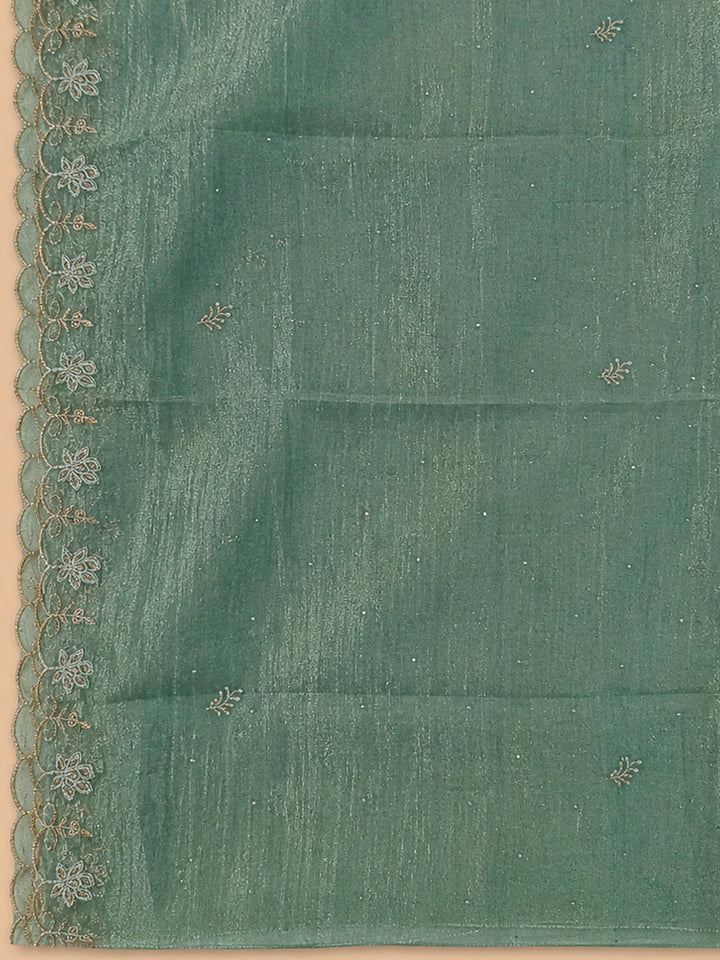 Sea Green Organza Embroidered Unstitched Dress Material