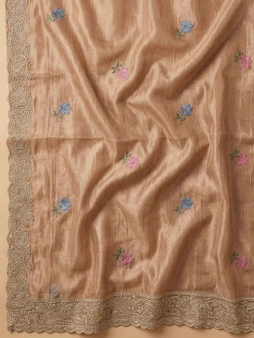 Peach Organza Printed Unstitched Dress Material