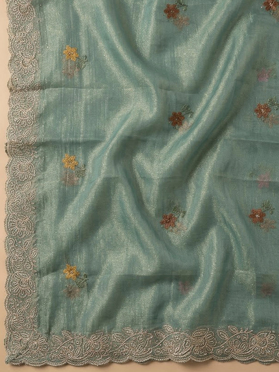 Rama Green Organza Printed Unstitched Dress Material