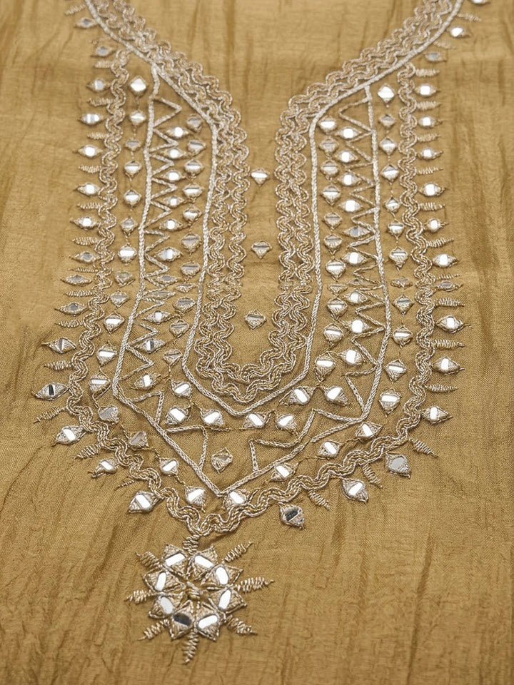 Beige Organza Embroidered Unstitched Dress Material