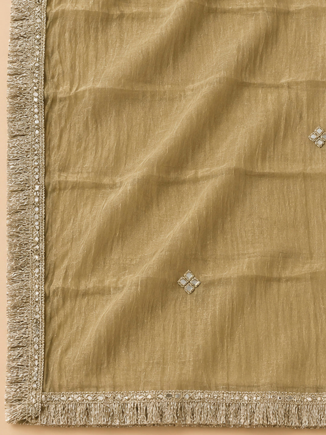 Beige Organza Embroidered Unstitched Dress Material