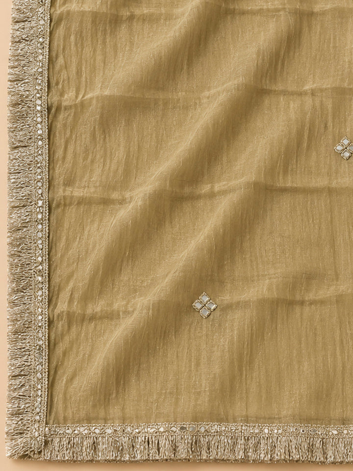 Beige Organza Embroidered Unstitched Dress Material
