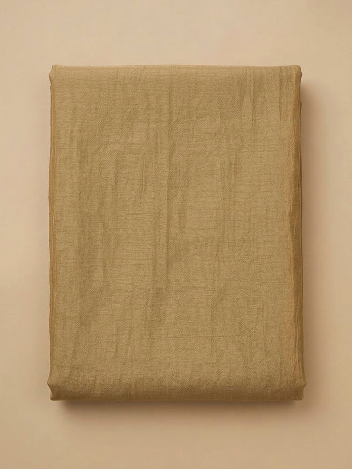 Beige Organza Embroidered Unstitched Dress Material
