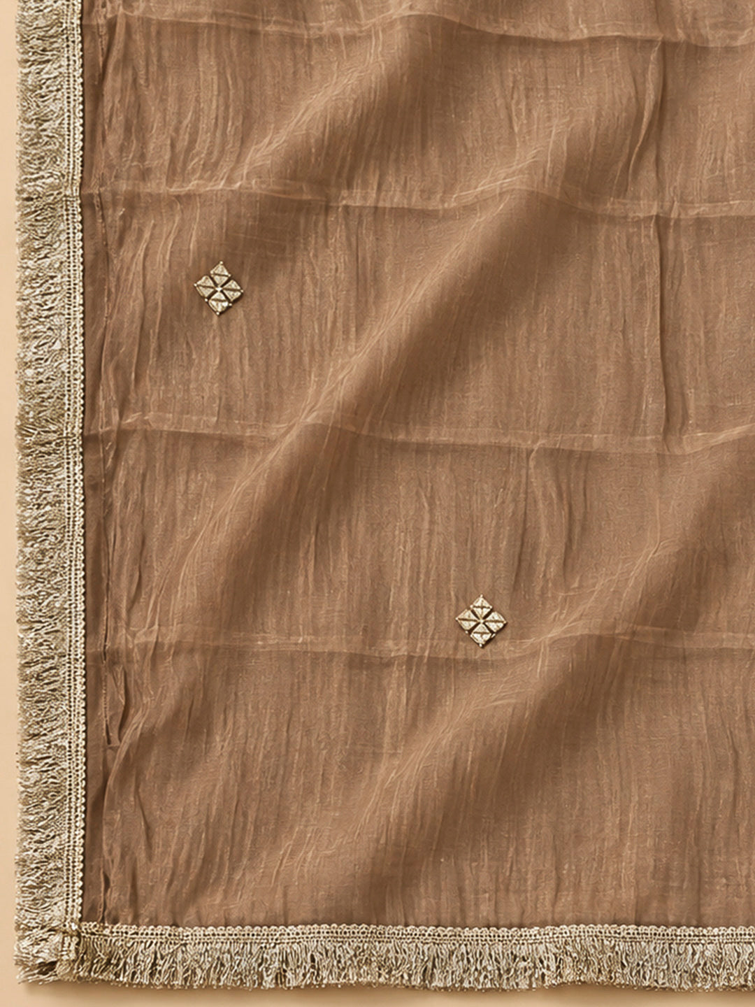 Brown Organza Embroidered Unstitched Dress Material