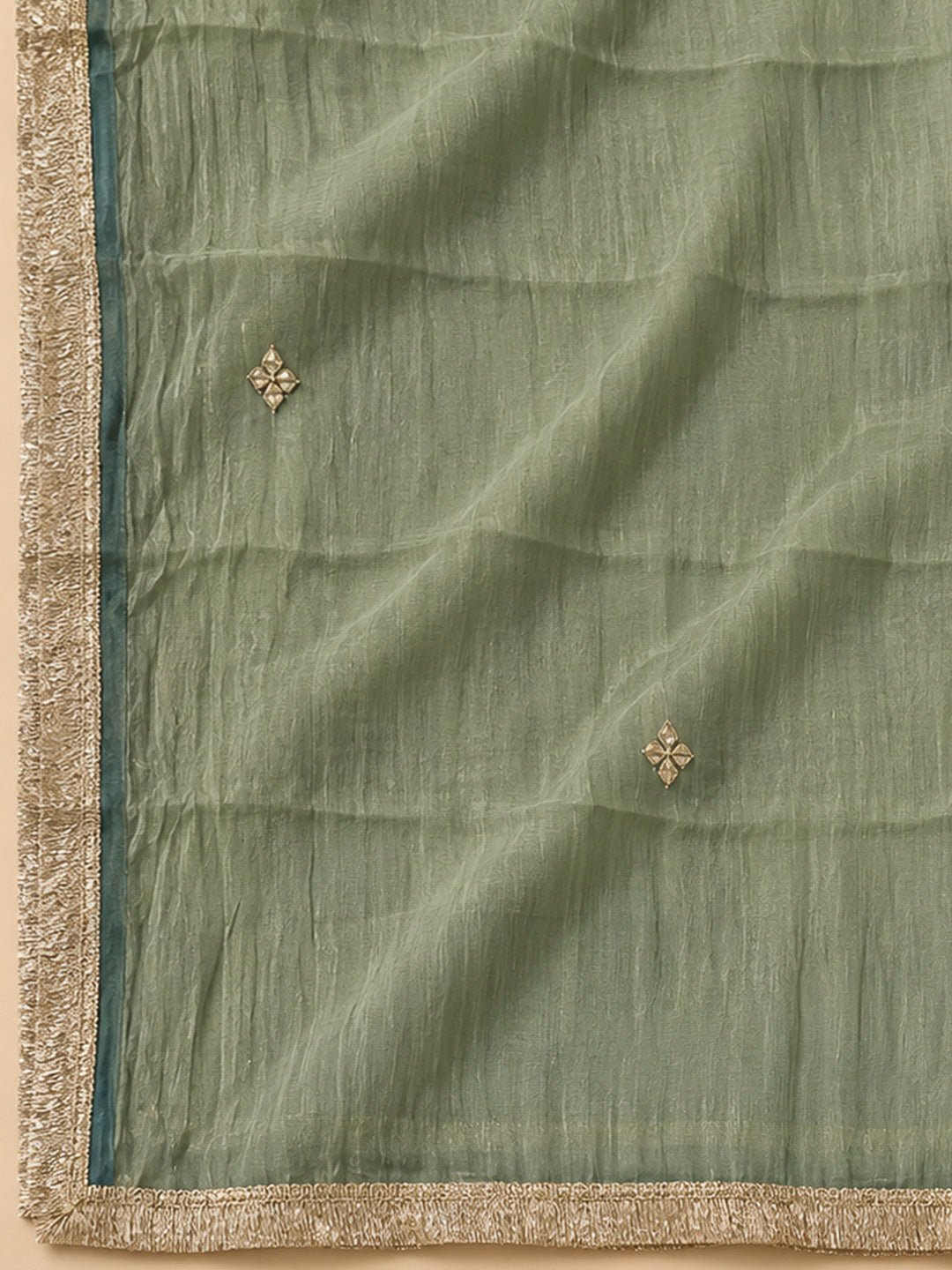 Olive Green Organza Embroidered Unstitched Dress Material