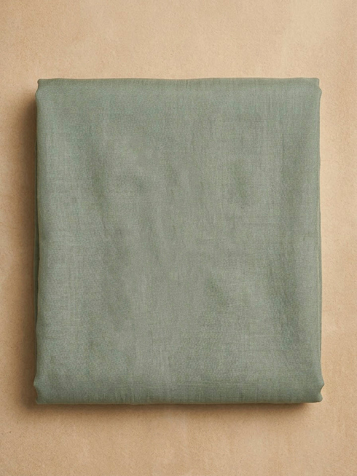 Olive Green Organza Embroidered Unstitched Dress Material