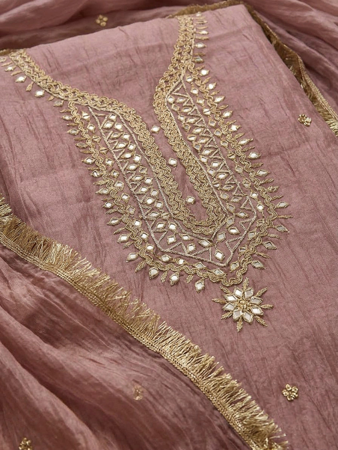 Onion Pink Organza Embroidered Unstitched Dress Material