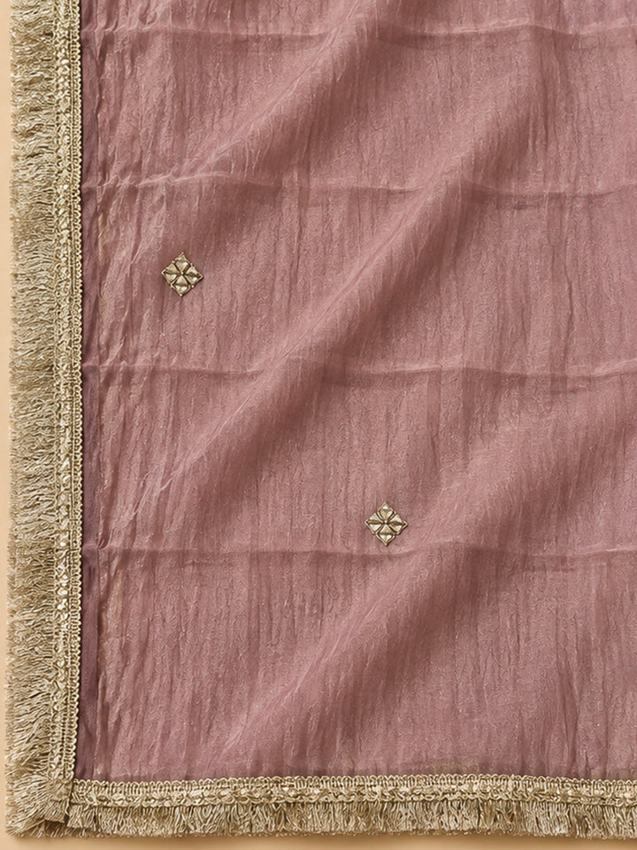 Onion Pink Organza Embroidered Unstitched Dress Material