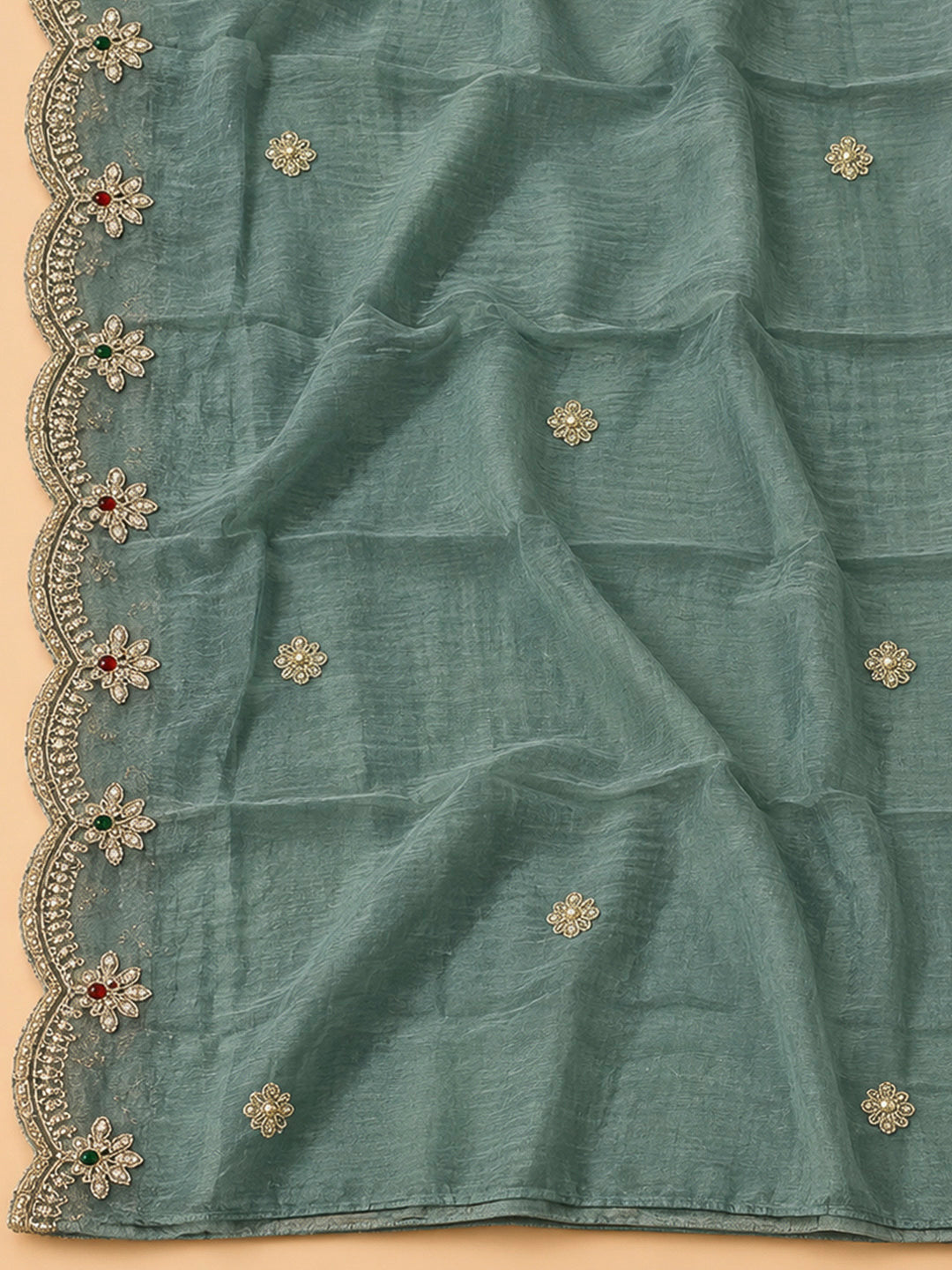 Blue Organza Embroidered Unstitched Dress Material