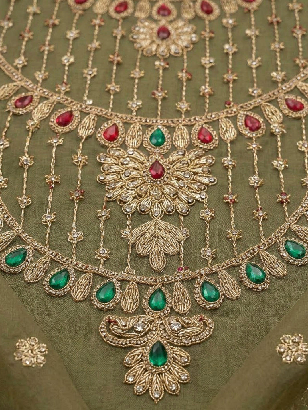Pista Green Organza Embroidered Unstitched Dress Material