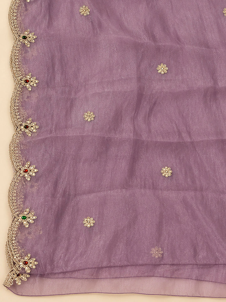 Purple Organza Embroidered Unstitched Dress Material