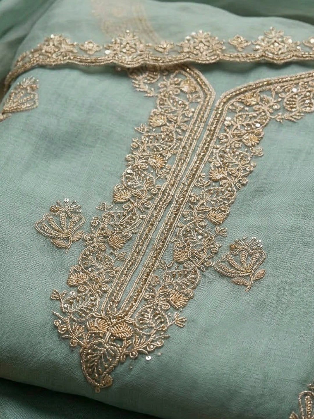 Blue Lt Organza Embroidered Unstitched Dress Material