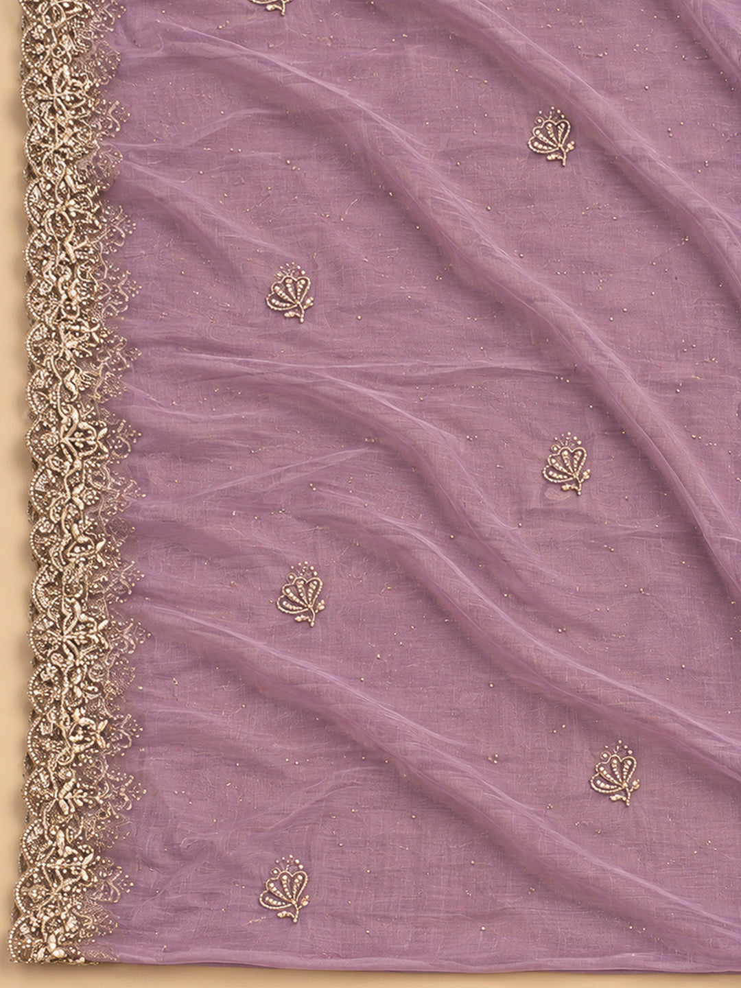 Lavender Organza Embroidered Unstitched Dress Material