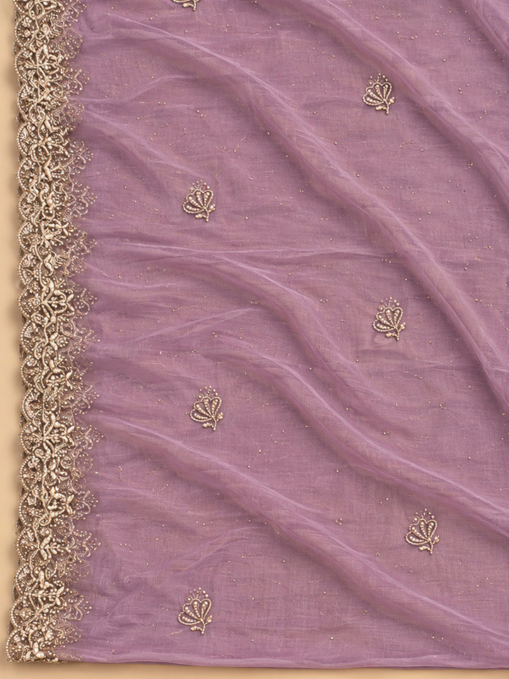 Lavender Organza Embroidered Unstitched Dress Material
