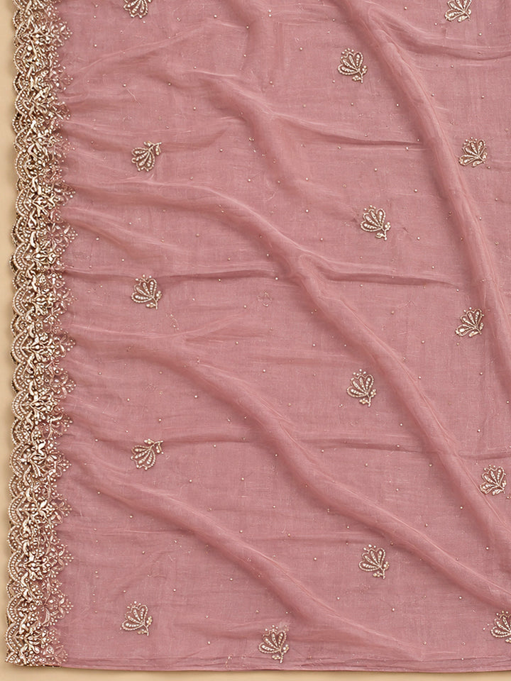 Onion Pink Organza Embroidered Unstitched Dress Material
