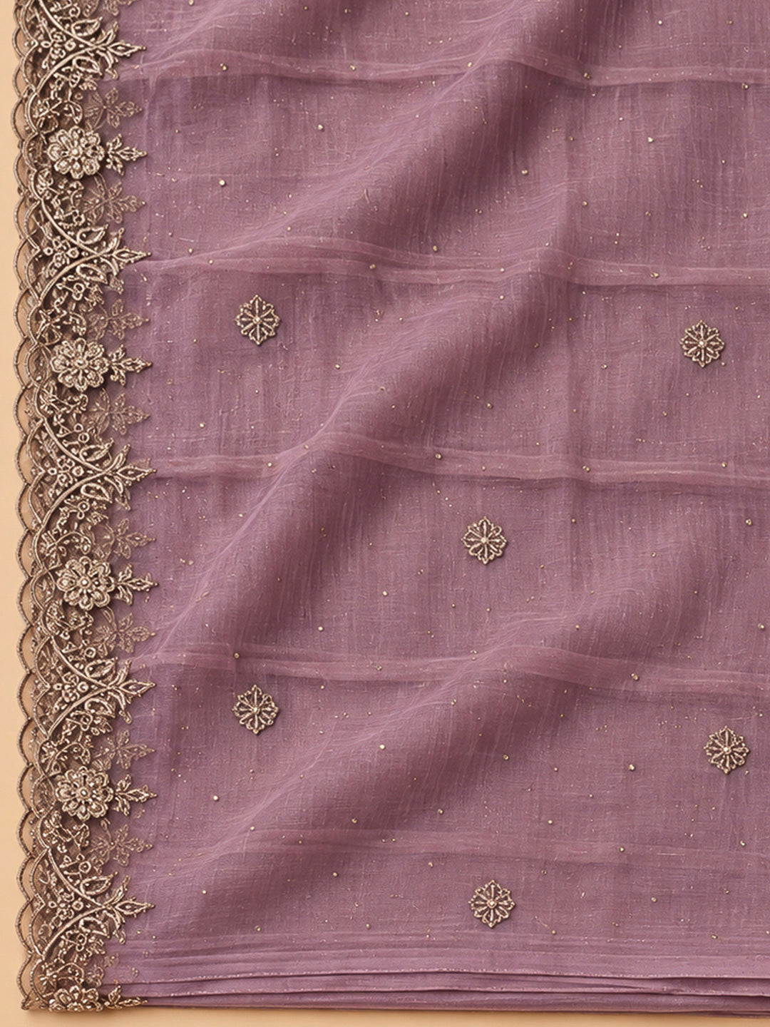Lavender Chanderi Embroidered Unstitched Dress Material