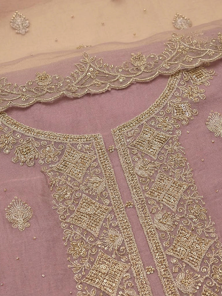Onion Pink Chanderi Embroidered Unstitched Dress Material