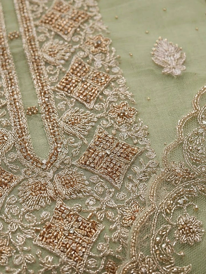 Pista Green Chanderi Embroidered Unstitched Dress Material
