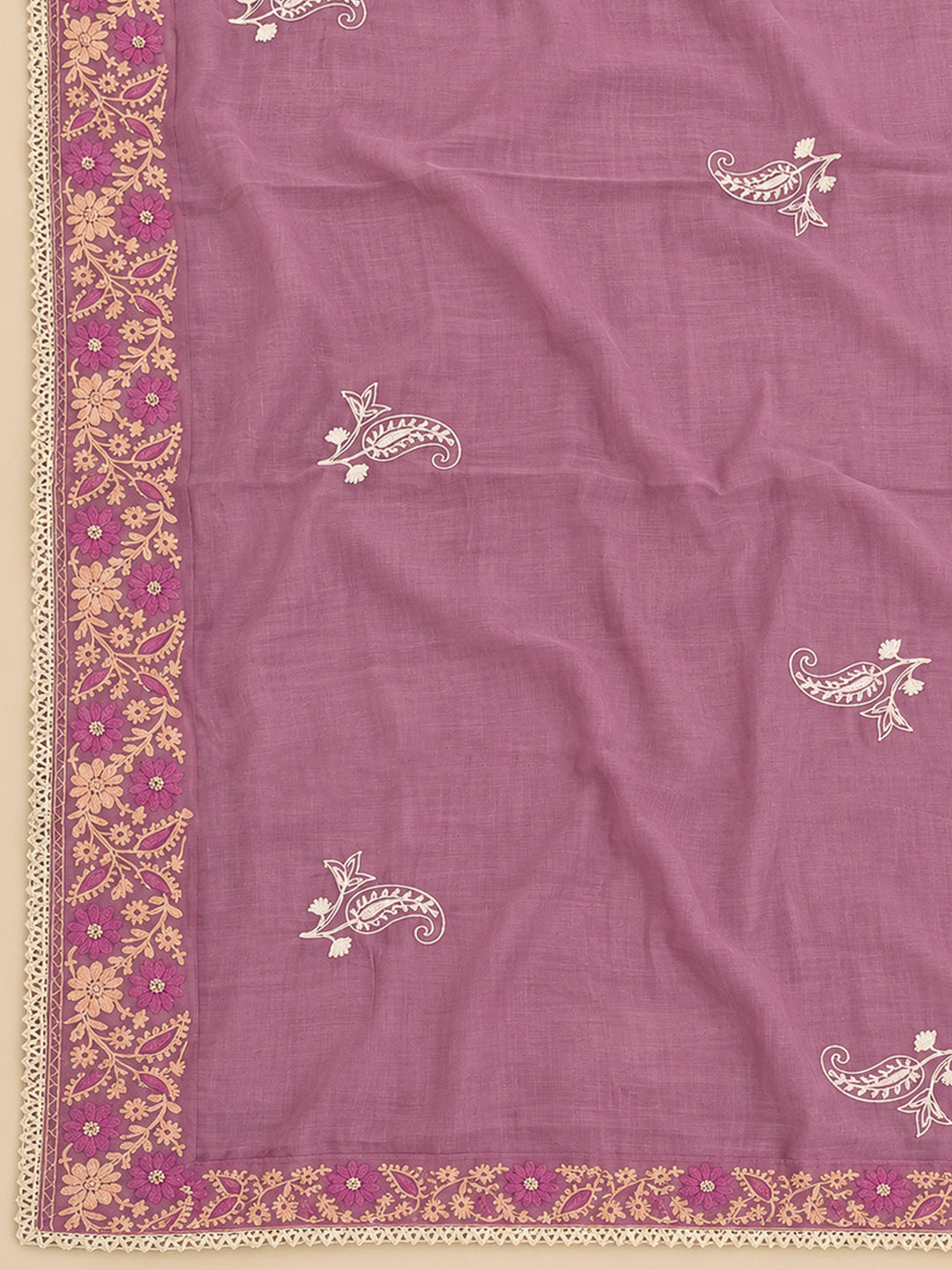 Onion Pink Chanderi Embroidered Unstitched Dress Material