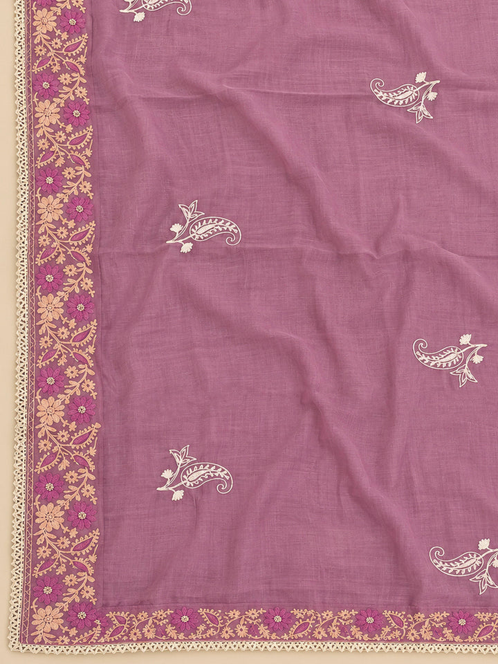 Onion Pink Chanderi Embroidered Unstitched Dress Material