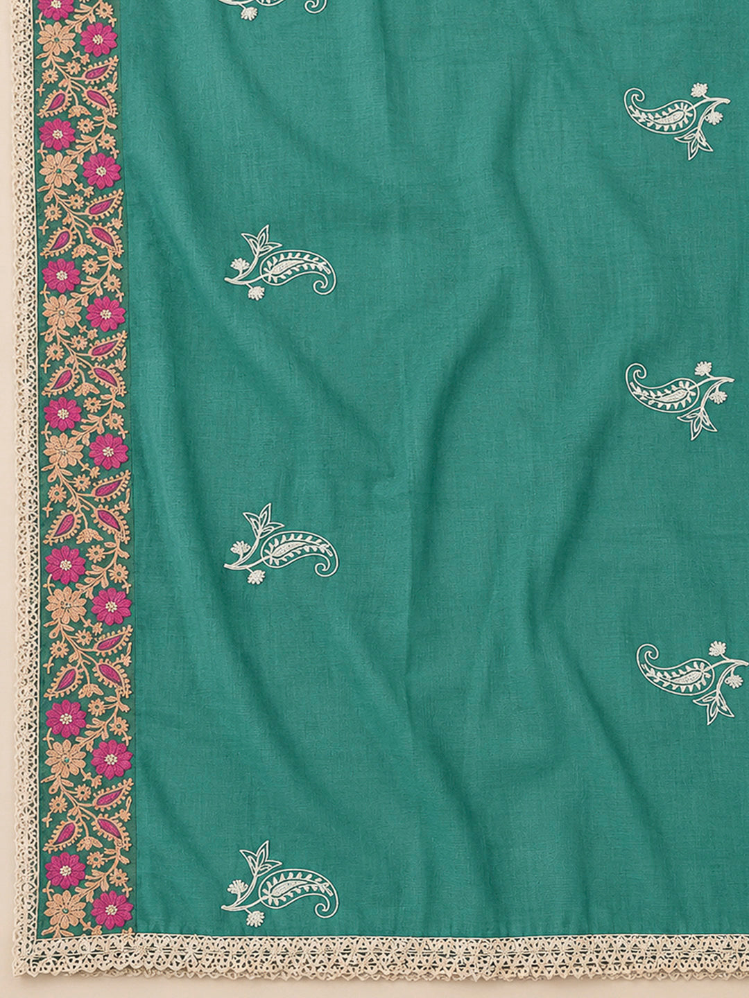 Rama Green Chanderi Embroidered Unstitched Dress Material