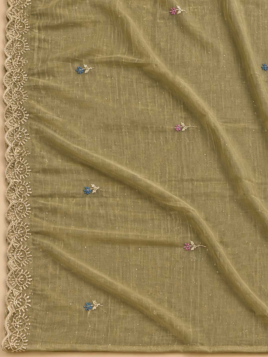 Pista Green Organza Embroidered Unstitched Dress Material