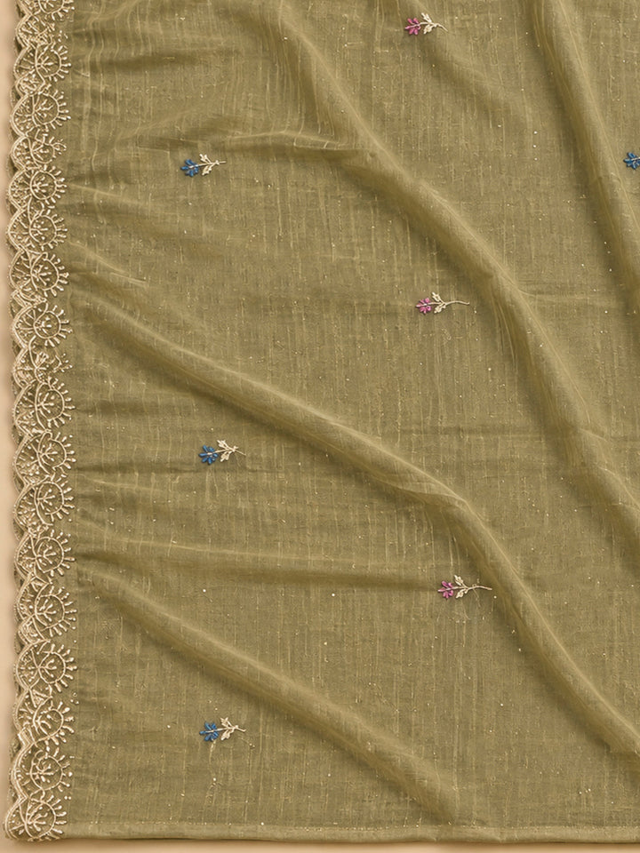 Pista Green Organza Embroidered Unstitched Dress Material