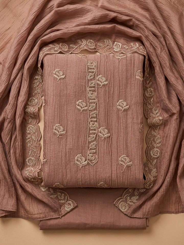 Dusty Pink Organza Embroidered Unstitched Dress Material