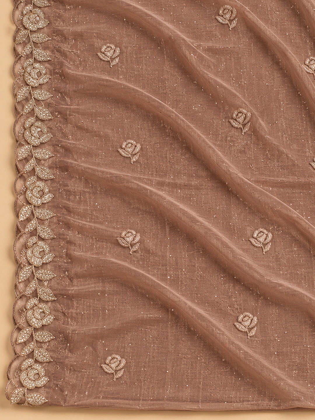 Dusty Pink Organza Embroidered Unstitched Dress Material