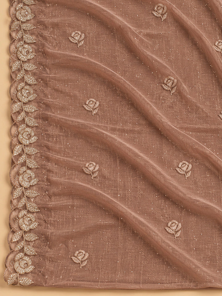 Dusty Pink Organza Embroidered Unstitched Dress Material