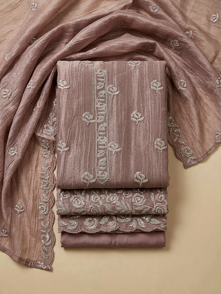 Onion Pink Organza Embroidered Unstitched Dress Material