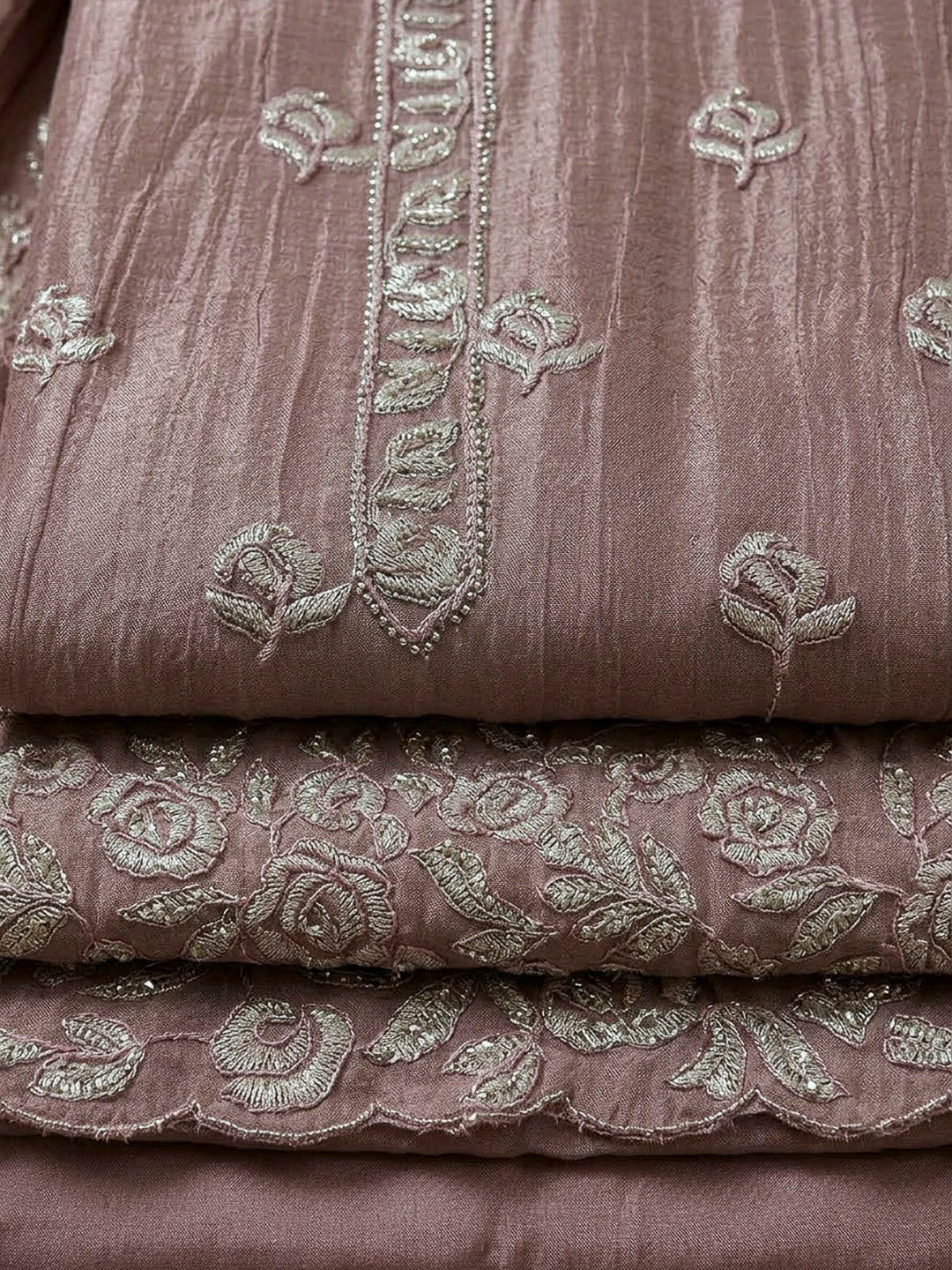 Onion Pink Organza Embroidered Unstitched Dress Material