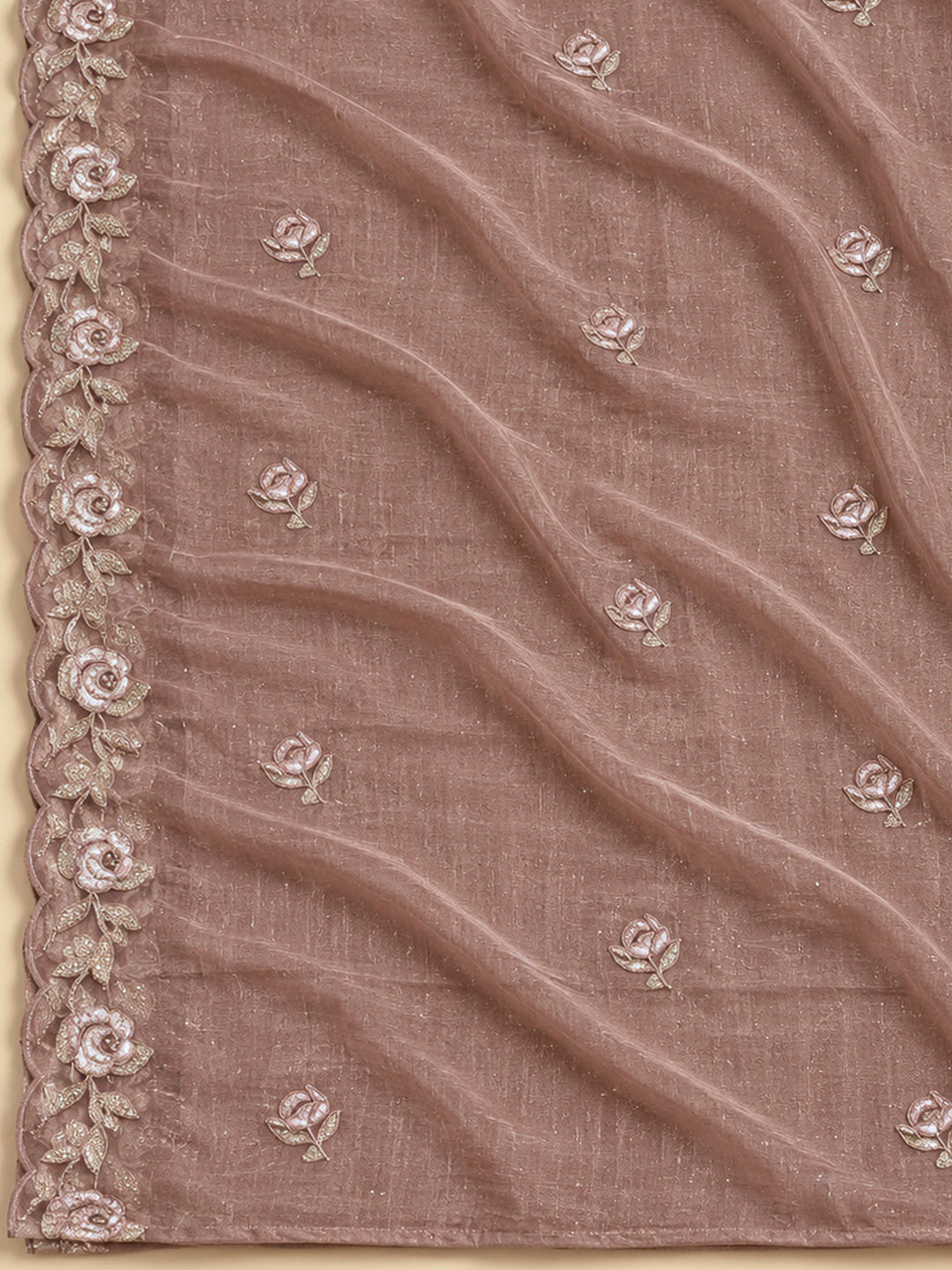 Onion Pink Organza Embroidered Unstitched Dress Material