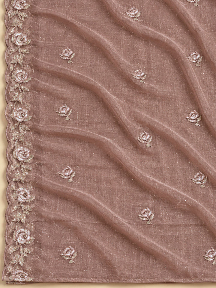Onion Pink Organza Embroidered Unstitched Dress Material