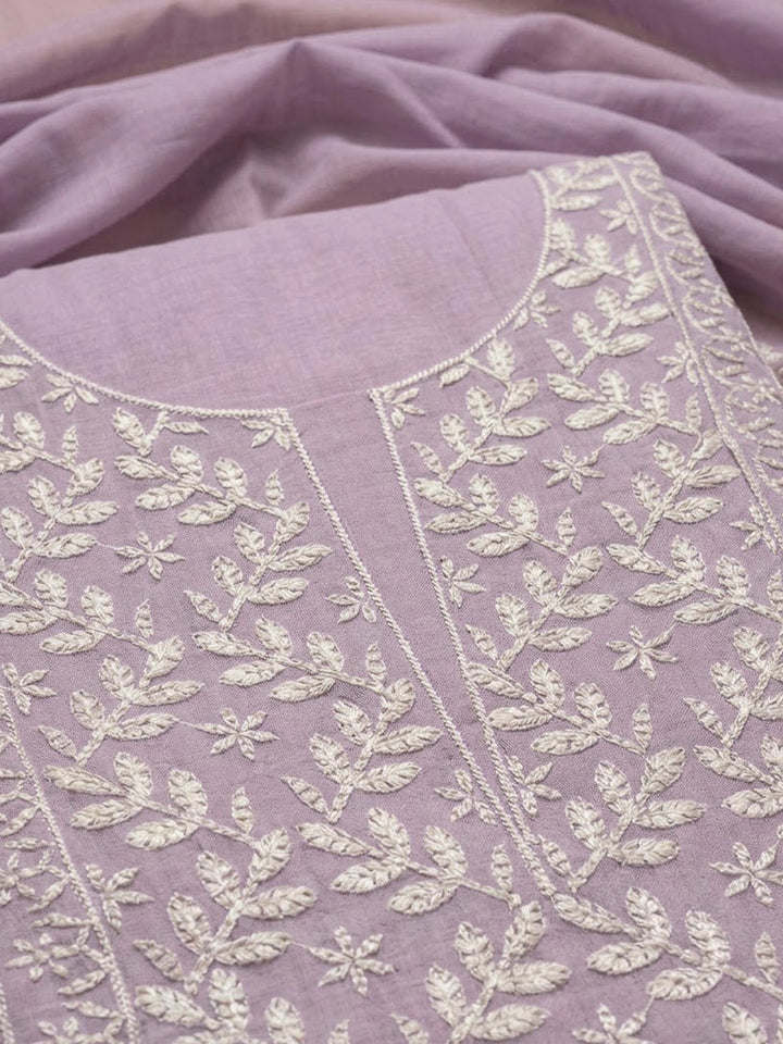 Lavender Chanderi Embroidered Unstitched Dress Material