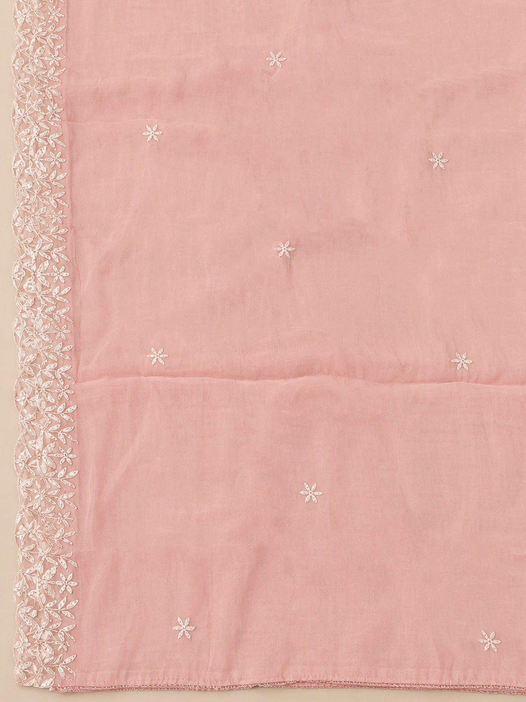 Peach Chanderi Embroidered Unstitched Dress Material