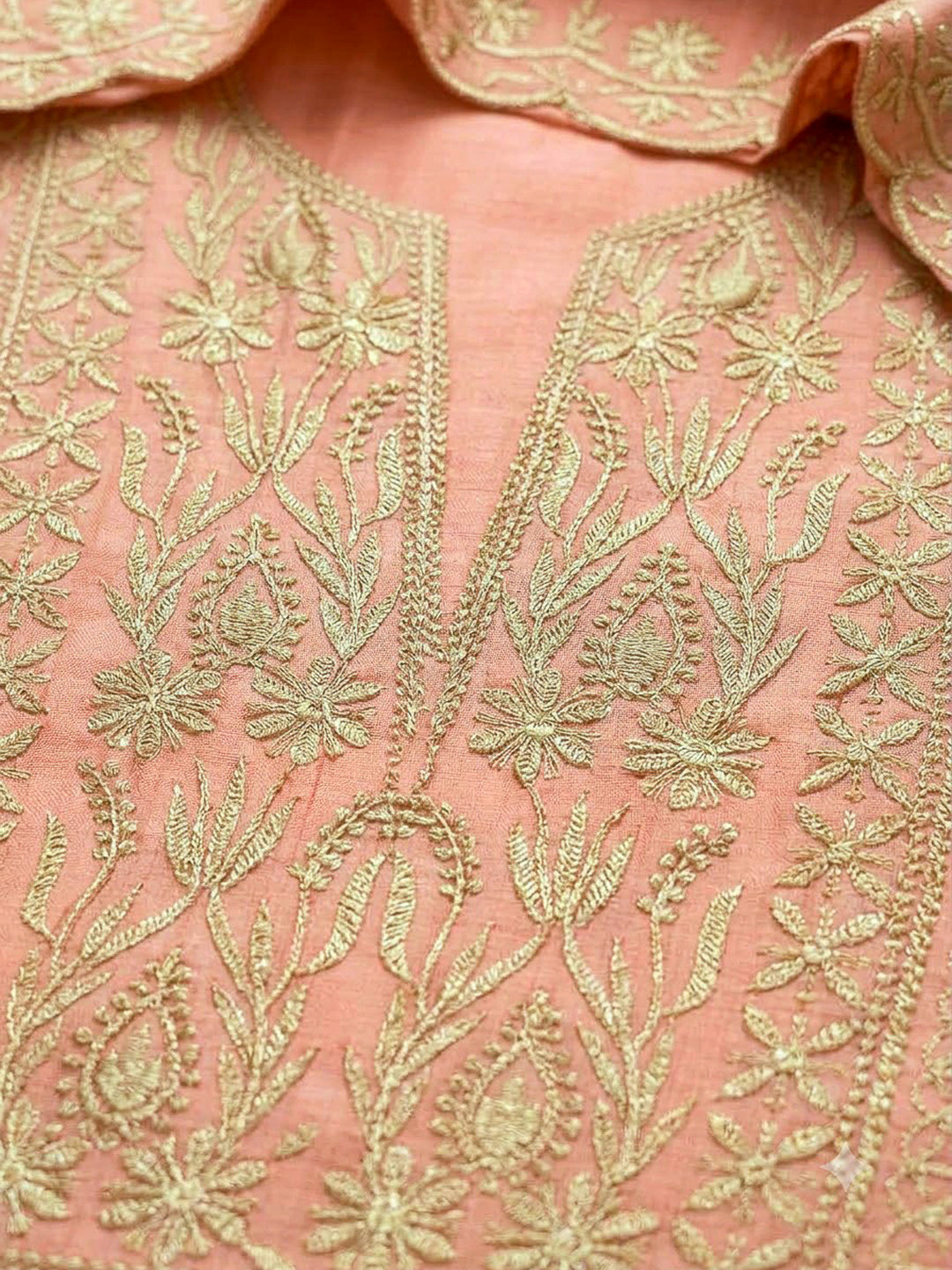 Peach Chanderi Embroidered Unstitched Dress Material
