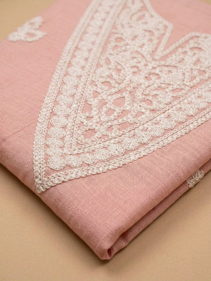 Peach Chanderi Embroidered Unstitched Dress Material