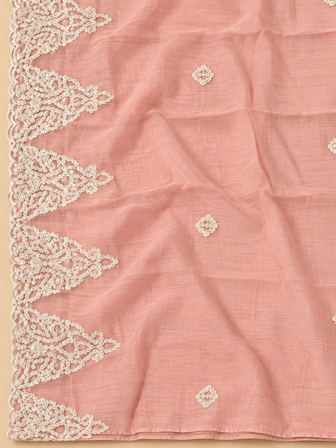 Peach Chanderi Embroidered Unstitched Dress Material