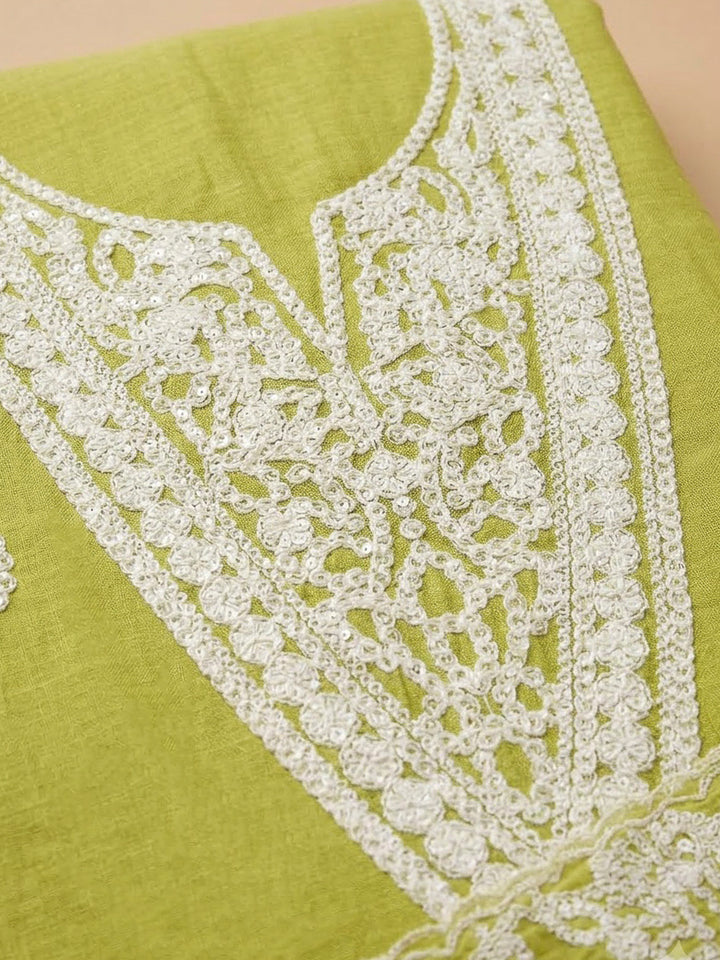 Pista Green Chanderi Embroidered Unstitched Dress Material