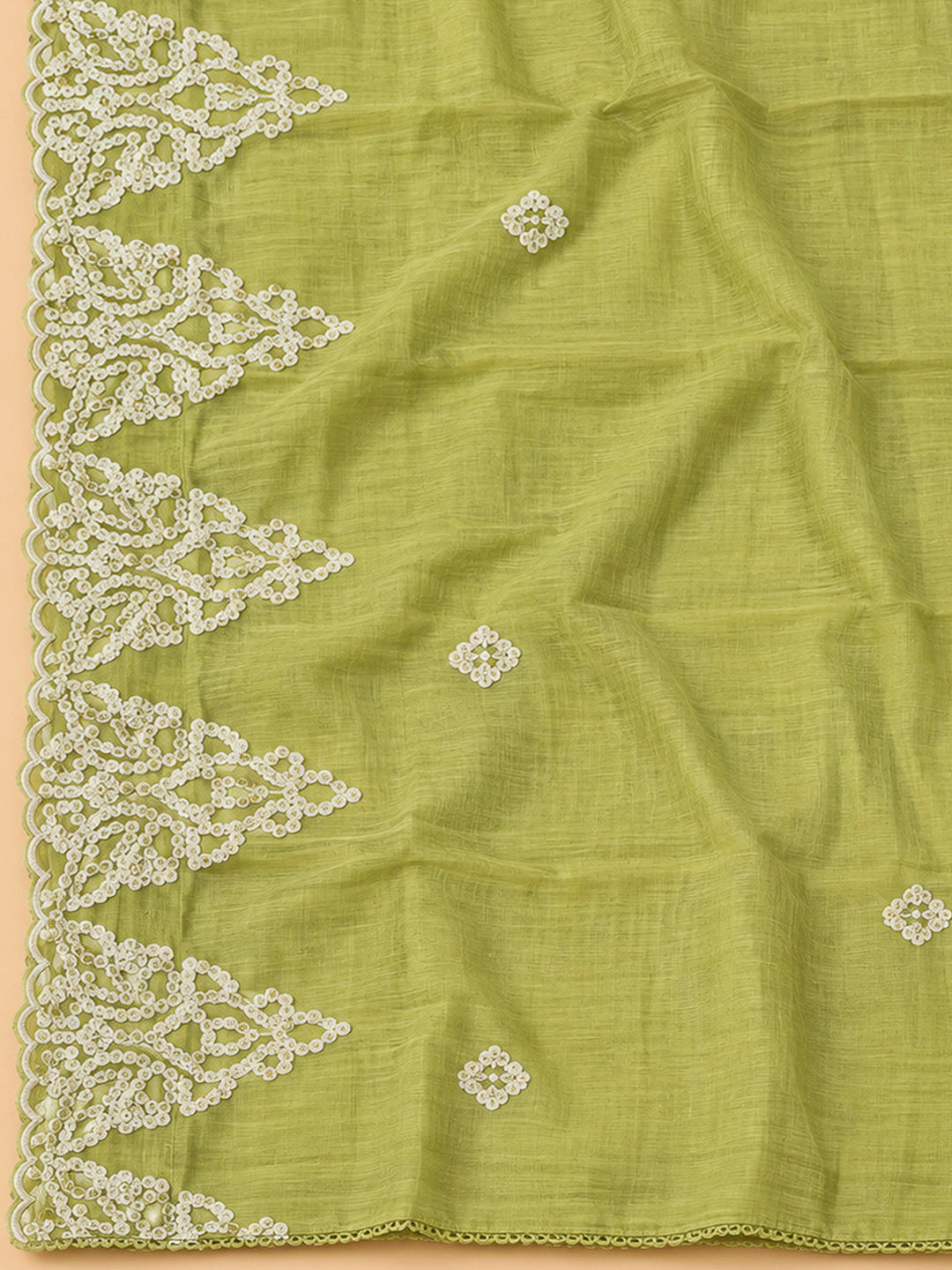 Pista Green Chanderi Embroidered Unstitched Dress Material