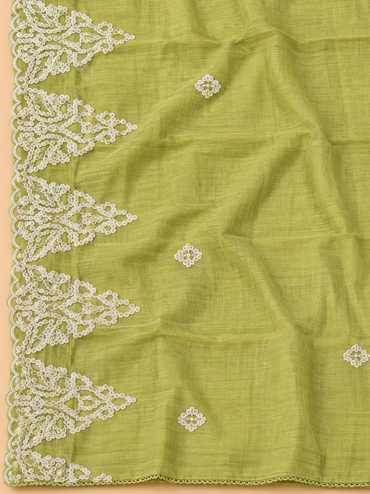 Pista Green Chanderi Embroidered Unstitched Dress Material
