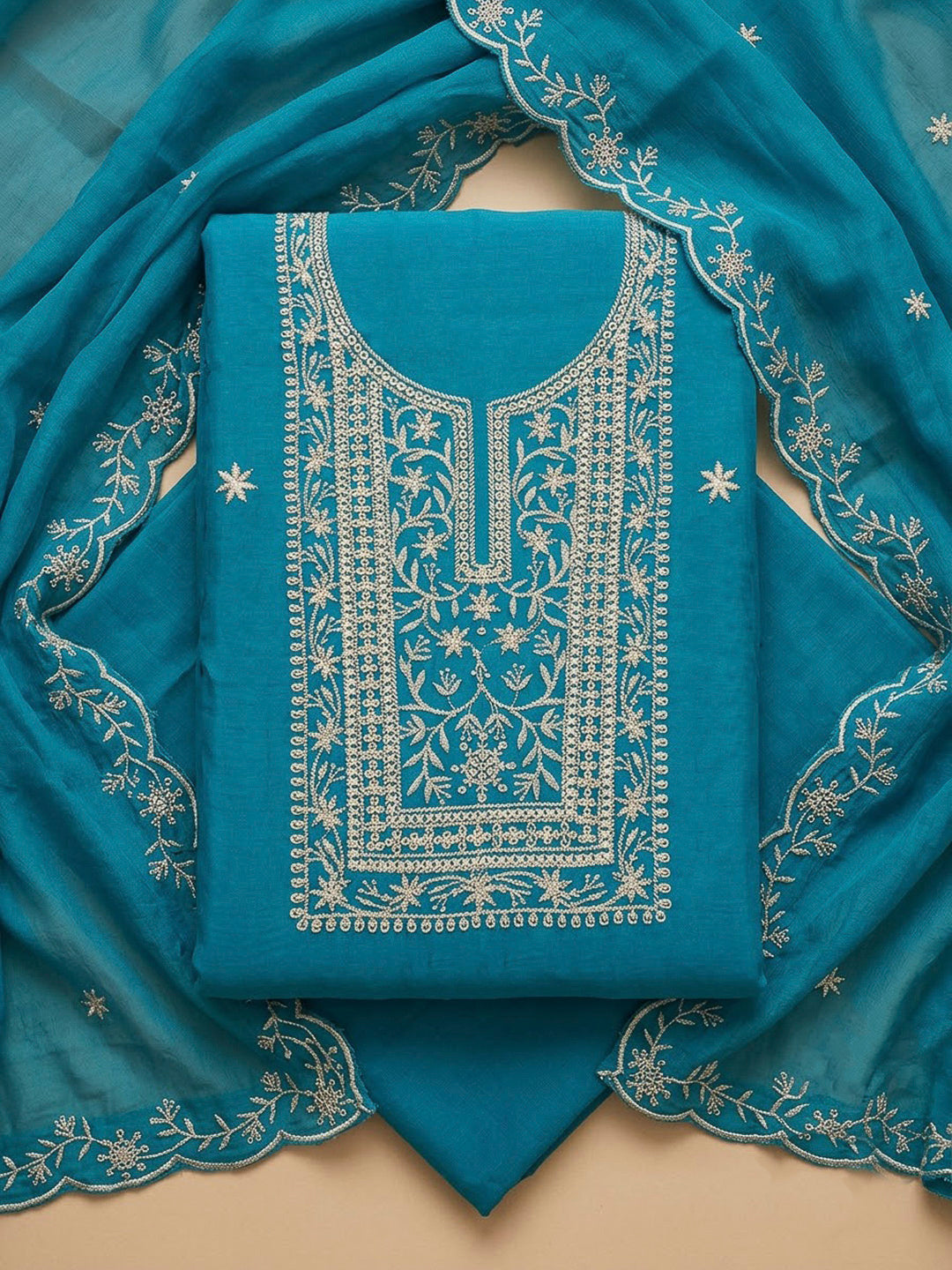 Firozee Chanderi Embroidered Unstitched Dress Material