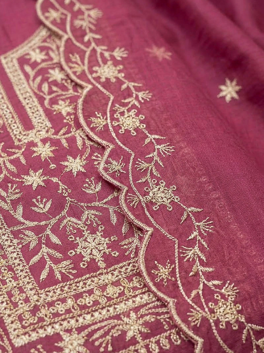 Onion Pink Chanderi Embroidered Unstitched Dress Material