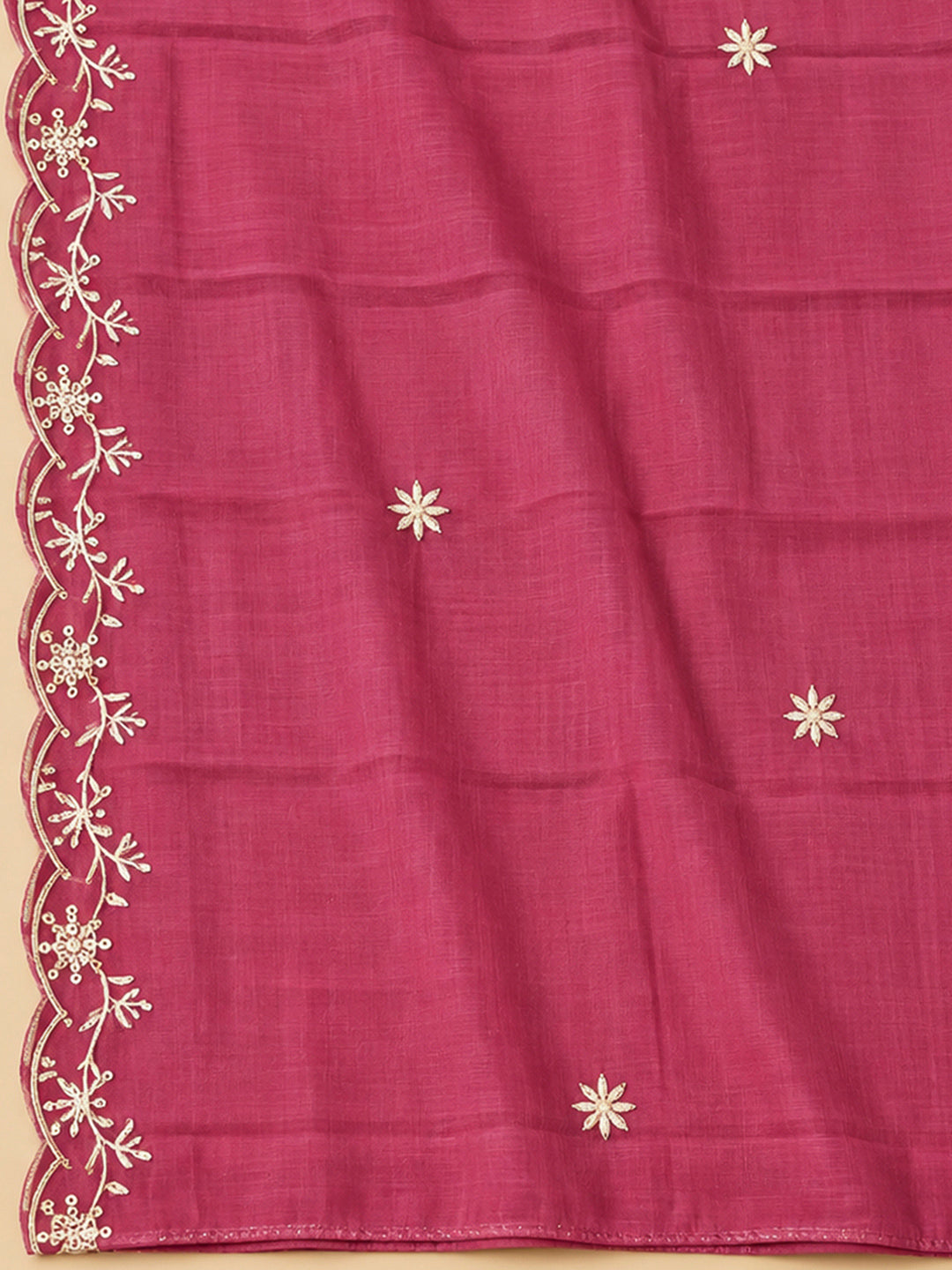 Onion Pink Chanderi Embroidered Unstitched Dress Material