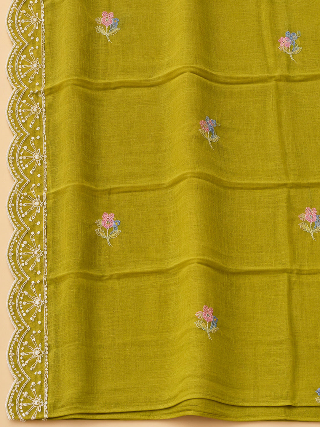 Mehndi Cotton Blend Embroidered Unstitched Dress Material